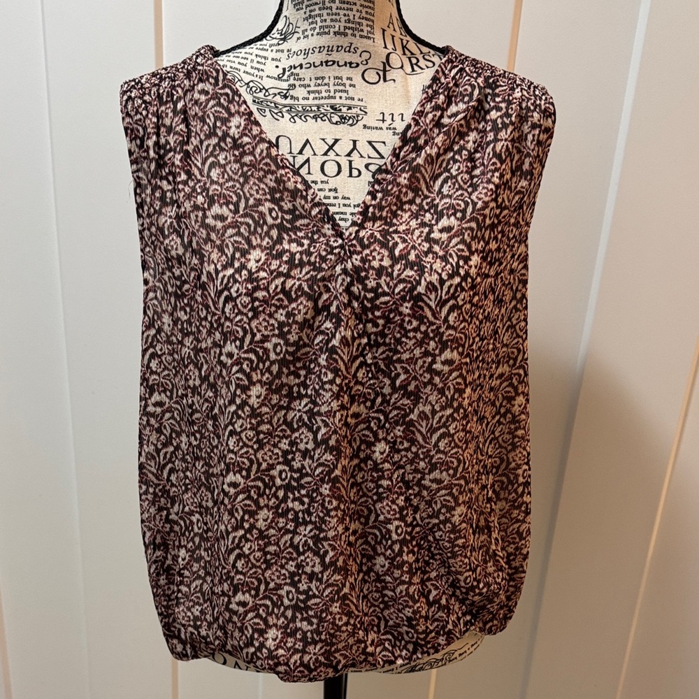 Banana Republic V-Neck Floral Blouse - Black and Cream
